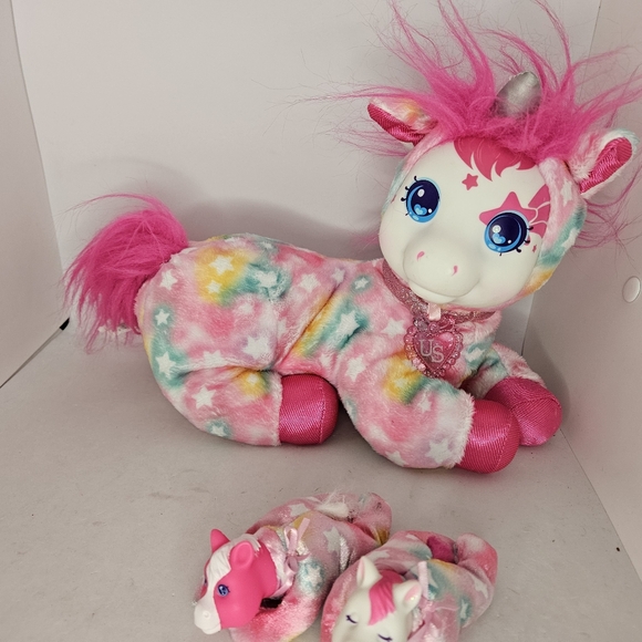 Unicorn Surprise LICORICE Plush Mom with 2 Babies Pink Blue White Stars Horse.  - Picture 1 of 13